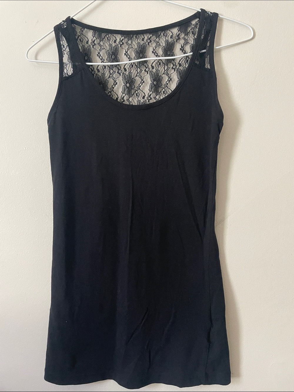 Suzy Shier Sheer Vintage Black Lace Tank Top XS Cotton Stretch